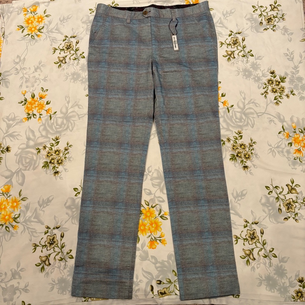 Lords of Harlech Size 33 Blue Plaid Pants NWT